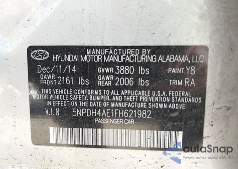 2015 Hyundai Elantra Limited из США, поврежденный, VIN 5NPDH4AE1FH621982